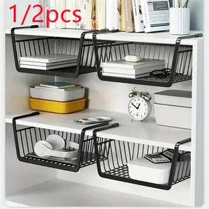 Kitchen Cabinet Under Shelf Storage Basket, Hanging Organizer Rack for Wardrobe and Cupboard, Multi-Layer Hanging Shelves