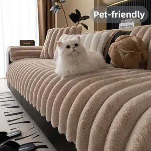 Pet Friendly Plush Sofa Cover, 1 PC Thick Ribbed Couch Seat Pad, Soft Anti Scratch Sofa Protector Mat, Non Slip Machine Washable Couch Cover for Dogs Cats, Cozy Decorative Furniture Cover for Sectional Loveseat 3 Seater Living Room, Couch Slipcover