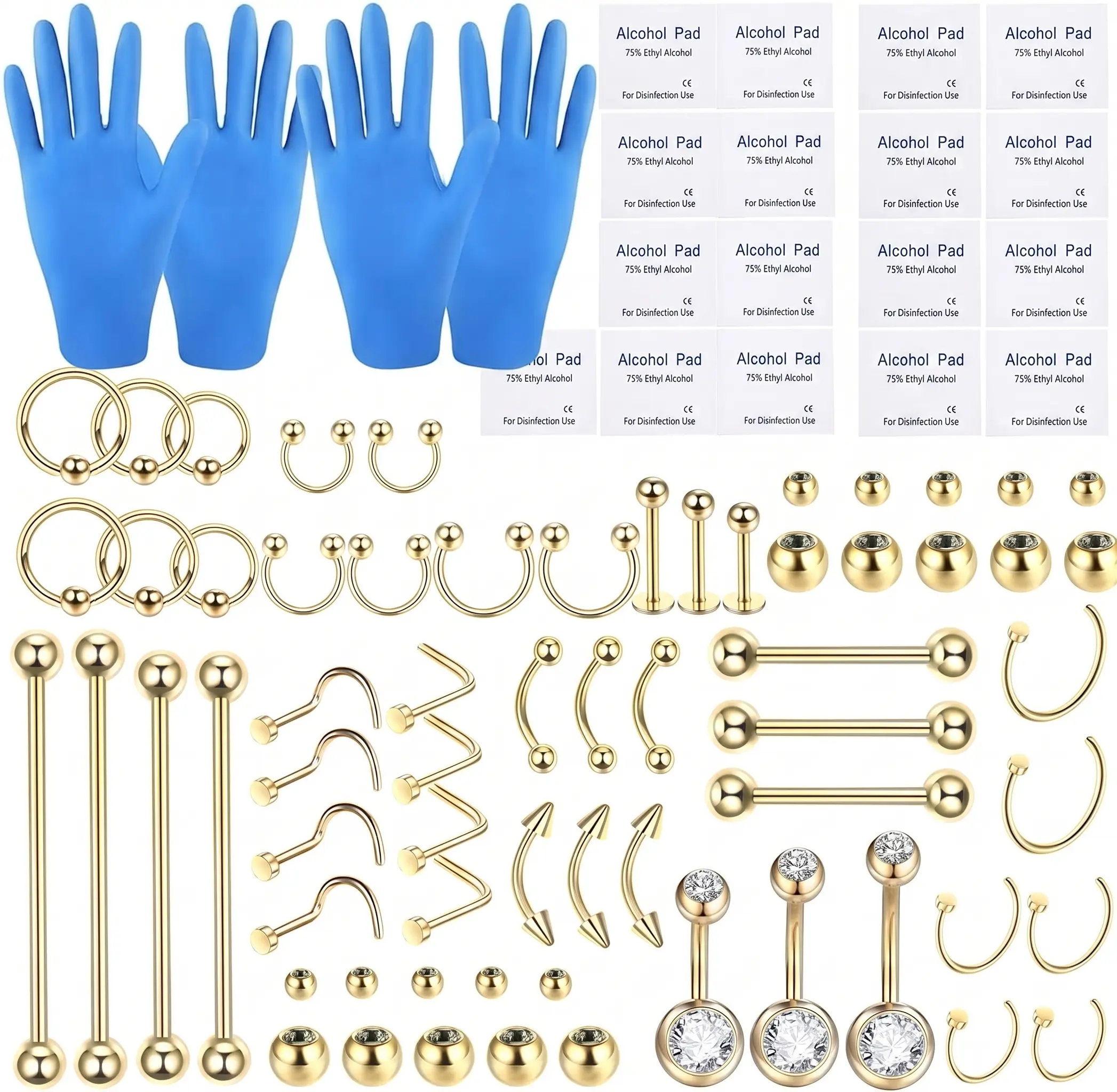 Piercing Kits Stainless Steel 20G 18G 16G 14G 12G Lip Nose Tongue Tragus Cartilage Daith Eyebrow Belly Button Rings Clear Retainer Piercing Jewelry