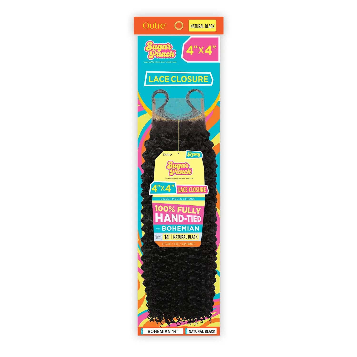 Outre Unprocessed Remy Human Hair HD Lace Closure, 4" x 4" Bohemian Sugar Punch - Customizeable, Long-Lasting (10"-14")