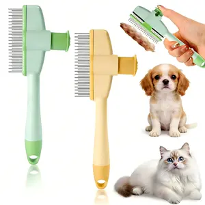 2-Pack Pet Hair Removal Comb with Release Button for Cats & Dogs - Grooming Brush for Short/Long Hair Grooming Accessories Green & Yellow