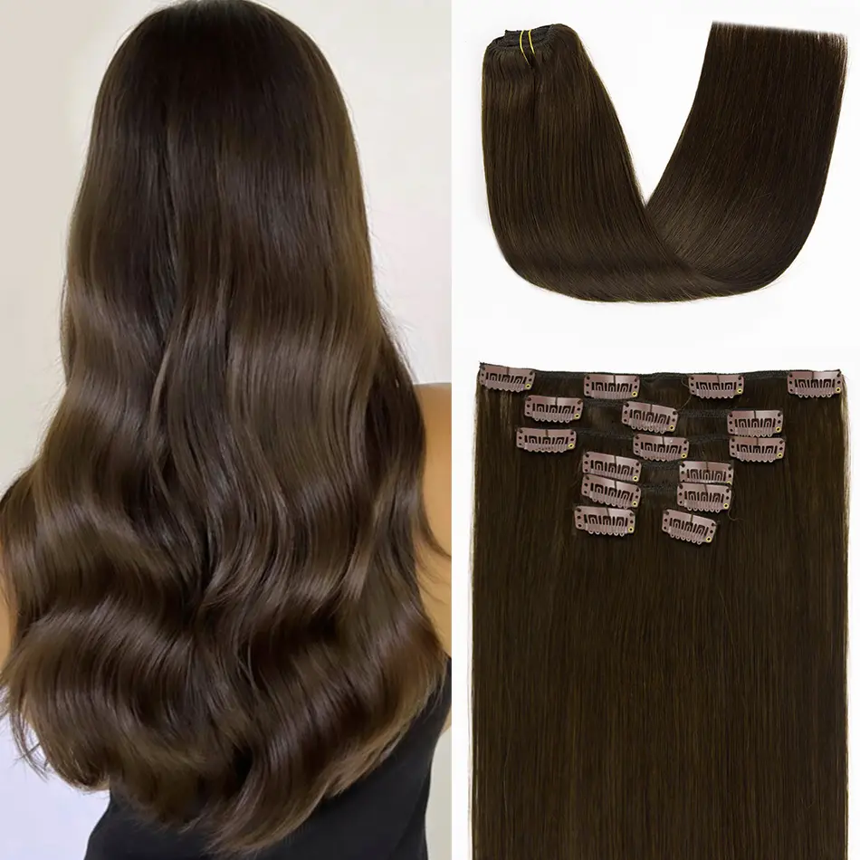 Clip In Hair Extensions Real Human Hair Darkest Brown Hair Extensions Clip Ins Dark Brown Clip In Hair Extensions Human Hair Brown Human Hair Extensions Clip In 120g 7pcsa fusion hair extension
