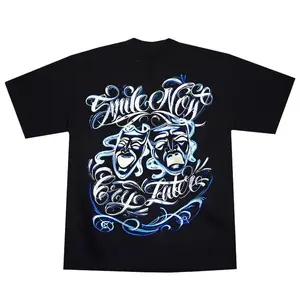 Mens Smile Now Cry Later Chicano Graphics Unisex Summer T-Shirt with Blue Design and Logo - Top, Womenswear