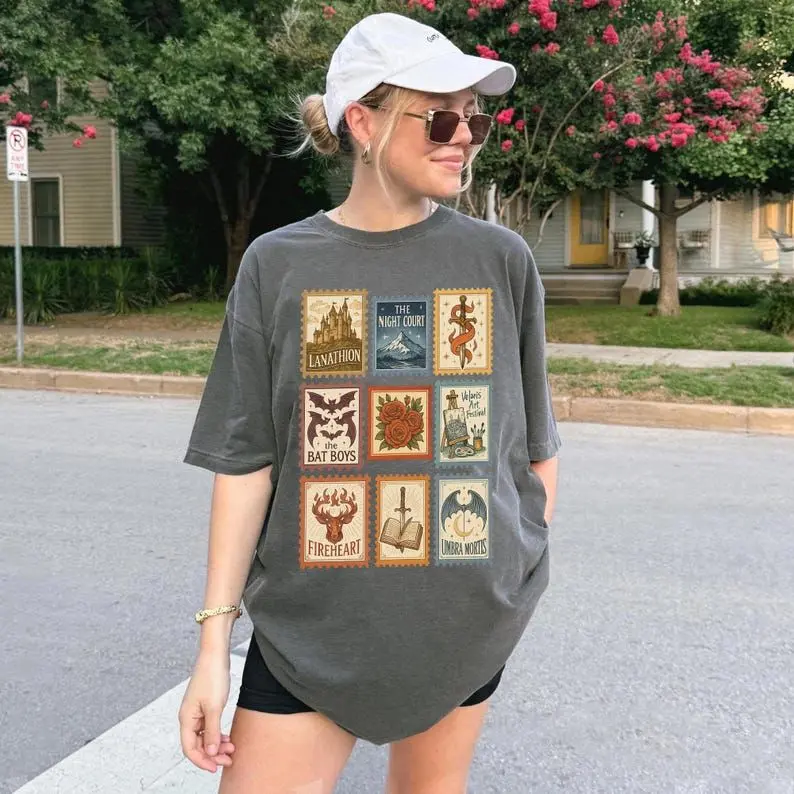 Comfort Colors SJM Books Stamp Shirt, ACOTAR tog Crescent City T Shirt For Bookish Fan, SJM Postage Stamp Shirts, Velaris Bookish Gift