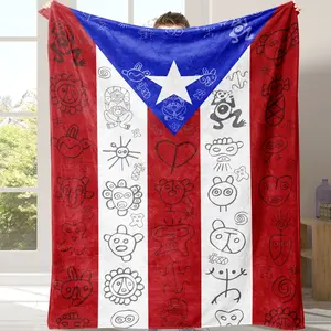 Puerto Rican Flag Flannel Blanket, Soft Warm Fleece Beds Couches Throw for Sofa, Bed, Travel and Office, Lightweight Comfortable Home Decor Gift