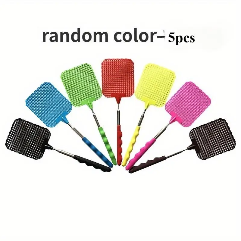 5pcs Retractable Fly Swatters, With Extended Handles, Durable Retractable Handles, Fly Swatter Heavy Duty Set, For Home, Classroom And Office, 5 Colors, Fly Scare Devices
