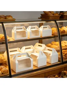 20/15/10/5/1pcs Handheld Towel Cake Roll Packaging Boxes, Clear PVC Window White Cardboard Takeout Boxes for Bread, Baking Food & Desserts.needoh.paper plates