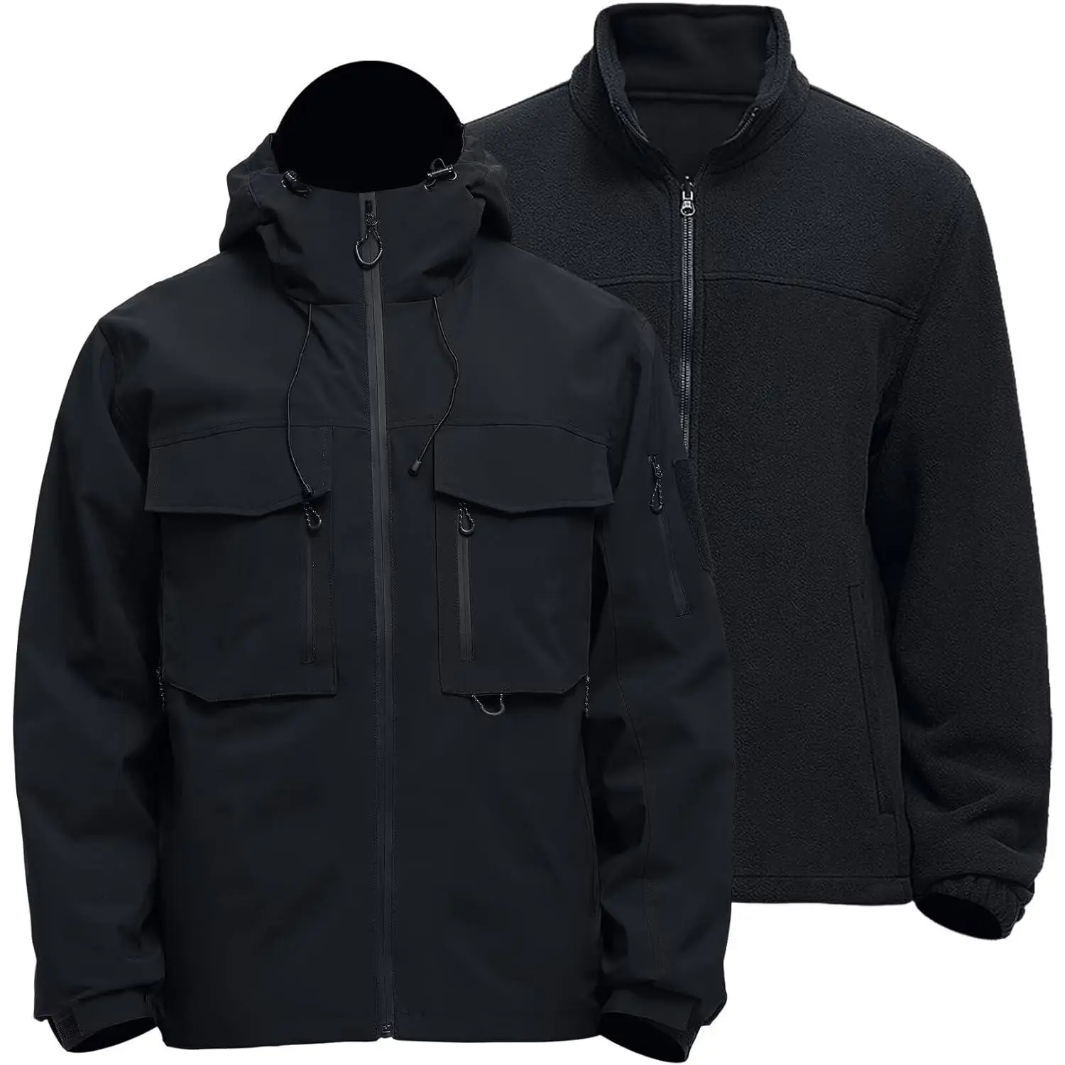 Men's 3-in-1 Waterproof Long Sleeve Outdoor Winter Ski Jacket, Warm Windbreaker with Thermal Fleece Liner & Hood, Water-Resistant Snow Gear