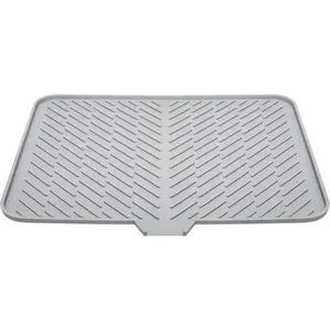 Silicone Dish Drying Mat with Built-in Drain Lip - Hygienic Drying Pad - Sturdy Compact Easy to Clean Tray Protects Surfaces Prevents Water Build Up - 23 X 17 (Grey)