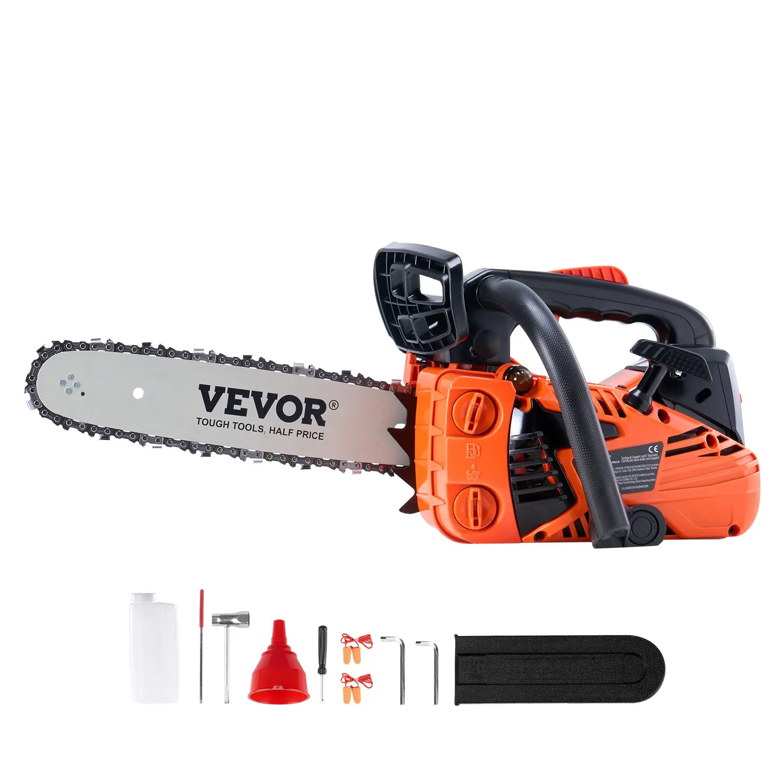 【Summerfinds】VEVOR CN-25 Lightweight Gas Chainsaw, 12 in Steel Bar, 25.4CC 1.2HP Gasoline-Powered Tool with Fuel & Chain Oil Tanks, Adjustable Tension, Cool Performance, Comfortable Handheld Wrap-Handle, Easy Starting, Convenient Tool Kit for Wood Cutting