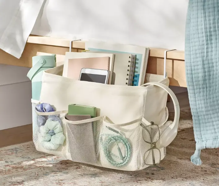 Hanging Bedside Storage Caddy, Dorm Bed Organizer with Multi Pockets for Books, Phone & Bedside Essentials