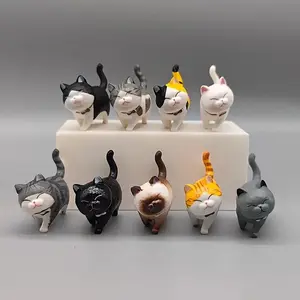 Set of 9 Unique Cat Sculptures DIY Kit, Decorative Sculptures, Mini Resin Cat Statue Decorations, Cute Desktop Ornaments, Perfect Gift for Birthdays & Holidays, Figurine