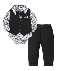 Infant Boy Gentleman Outfits Formal Dress Shirt+Bowtie+Vest+Pants Set Baby Wedding Clothes Suits 0-24 Months