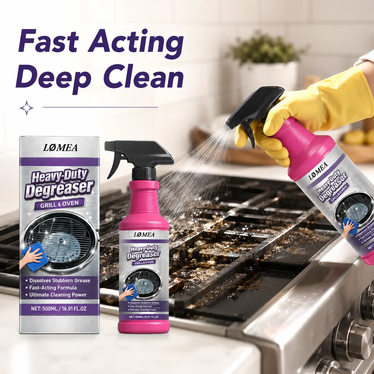 500ML BBQ Grill Cleaner Spray Quick Action Dissolve Powerful Grease Remover Degreaser Spray Heavy Duty Cleaner Removes Charcoal Residue House Nontox Cleaning Supply Fast-Acting Deep Cleaning Formula