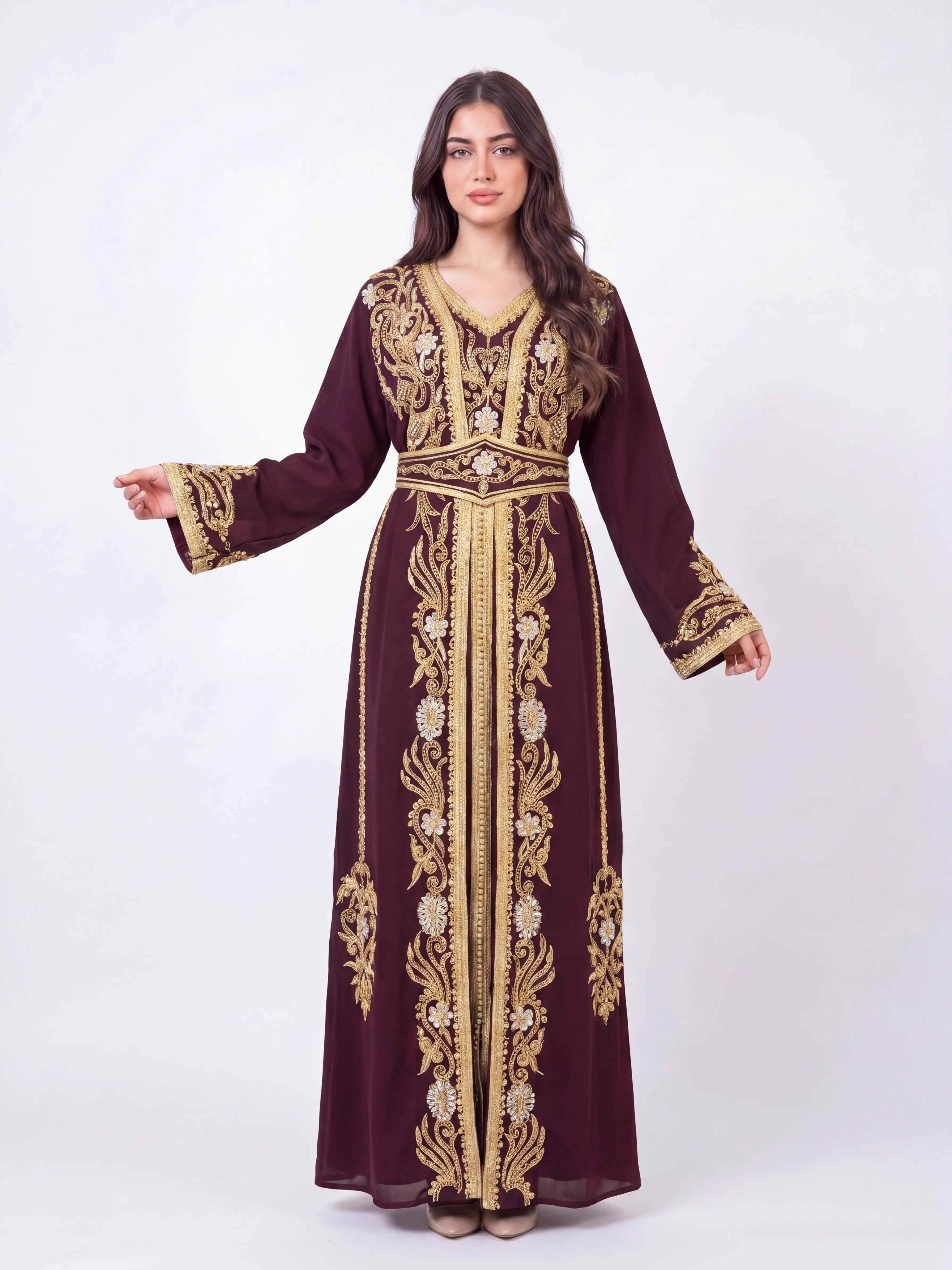 Women's Embroidered Muslim Kaftan - Traditional Moroccan Caftan Dress, Ideal for Eid, Ramadan, Thoughtful Gifts for Her