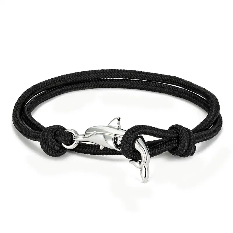 Unisex Dolphin Design Nylon Rope Double Row Wrap Bracelet 14 Inches Adjustable