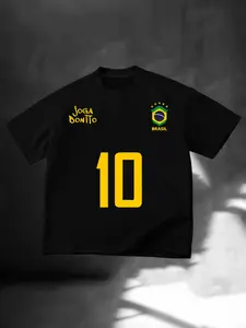 Brazil National Team Beautiful Football No. 10 Print T-Shirt, Casual Soccer Jersey, Football Apparel, Trendy Streetwear, Unisex Lightweight Sports Top, Versatile Wear