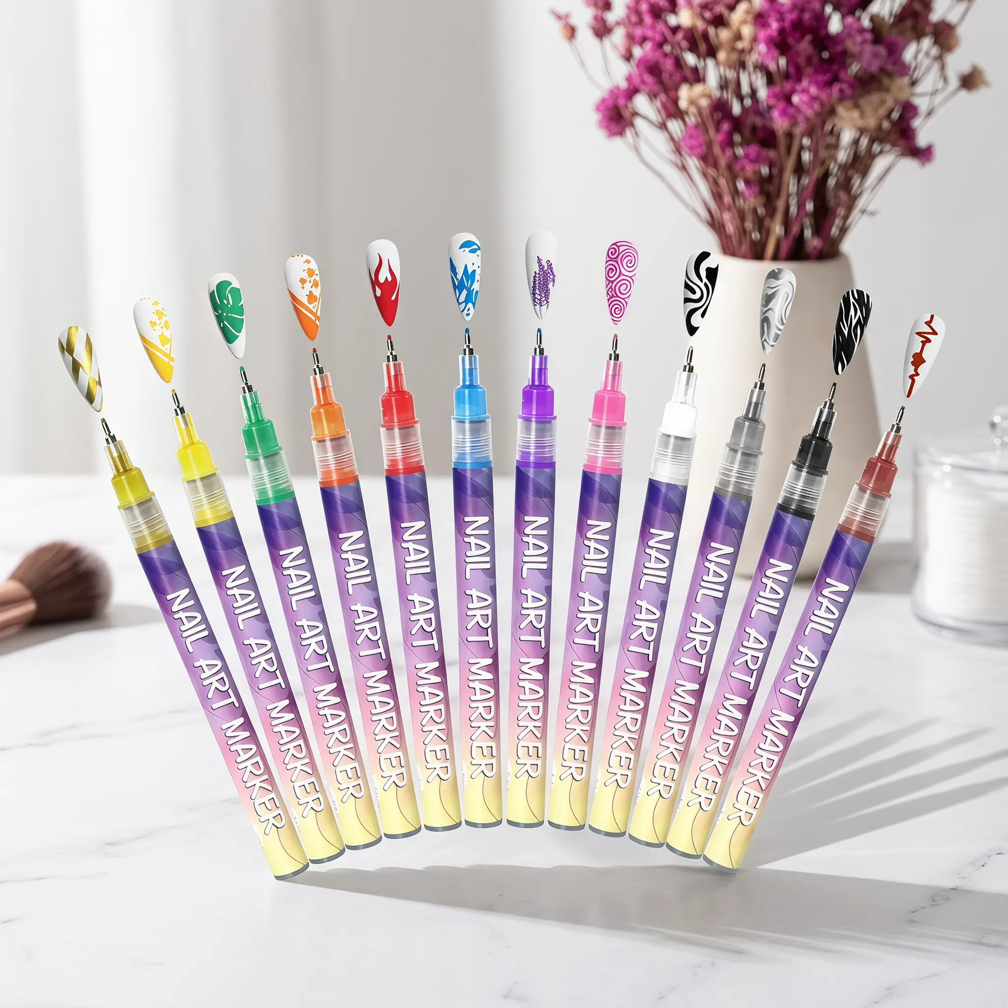 12-Color Water-Based Nail Art Marker Pens, Quick-Dry Manicure Drawing Liners for Cuticles, Cutics