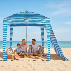 70"x70" Beach Cabana Sun Shelter, UPF 50+ Beach Canopy with Side Wall, Portable Beach Tent with 4 Sand Pockets & Carry Bag, Waterproof Shade for Beach Camping