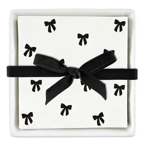 Santa Barbara Ceramic Napkin Tray + Napkins - Black Bows