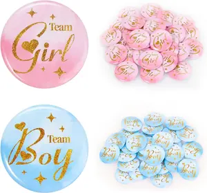 60Pcs Colorful Unisex Plastic-Metal Gender Reveal Button Pins (4.4cm/1.75in) - Team Boy/Girl Party Favors, Festive Decorations for Party Supplies