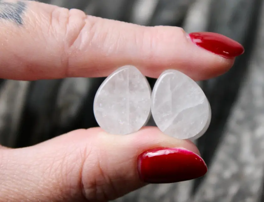 White Quartz Teardrop for Gauged Ears