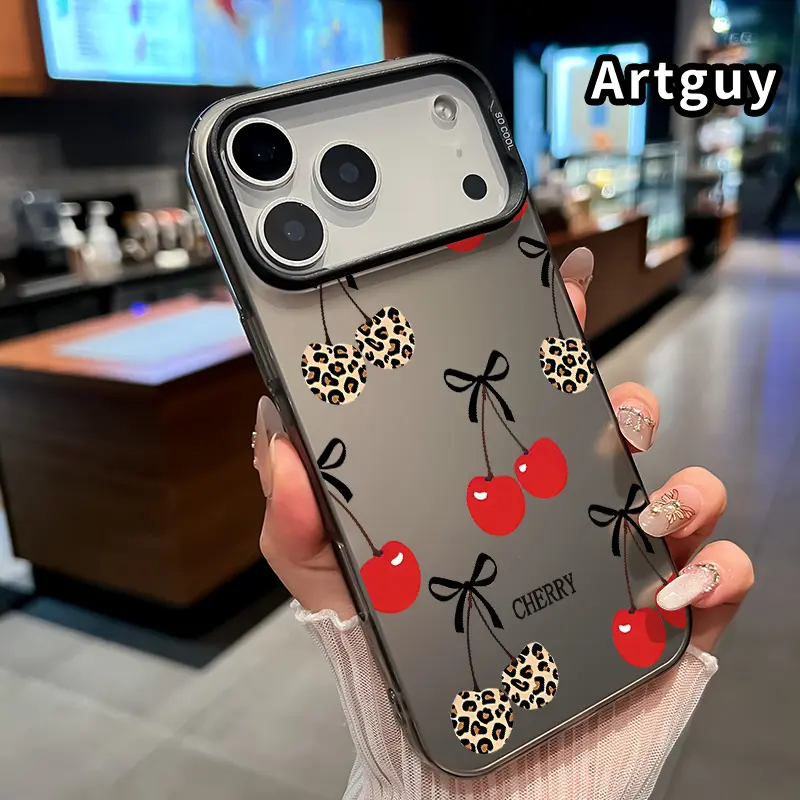 Superior Silicon-Anti-Drop Cellphone Casing for iPhone Series (17,16,15 Pro Max,14 Plus E,13,12,11,X,Air,XS,XR) - Cherry Bow Pattern,1.2mm Silicon & PC Back, Shockproof, Non-Slip, Screen Protection, Soft Durable Mobile Phone Accessories