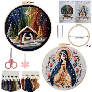 Holy Manger Nativity Christmas Embroidery Kit with English Stitch Guide, Needle Crafts & Sewing Supplies Set, DIY Needlework Materials for Handmade Holiday Decoration Gifts, Needle Crafts Kit, Sewing Kit