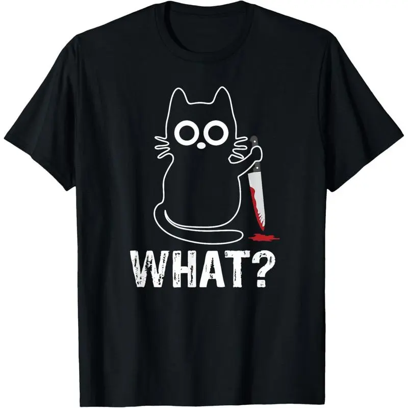 What?-Funny Cat With Knife Graphic Design T-Shirt graphic tee