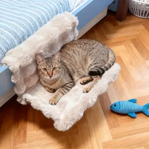 Plush Cat Hammock Bed  No-Drill Cushioned Window, Sofa & Bed Edge Perch with Washable Cover