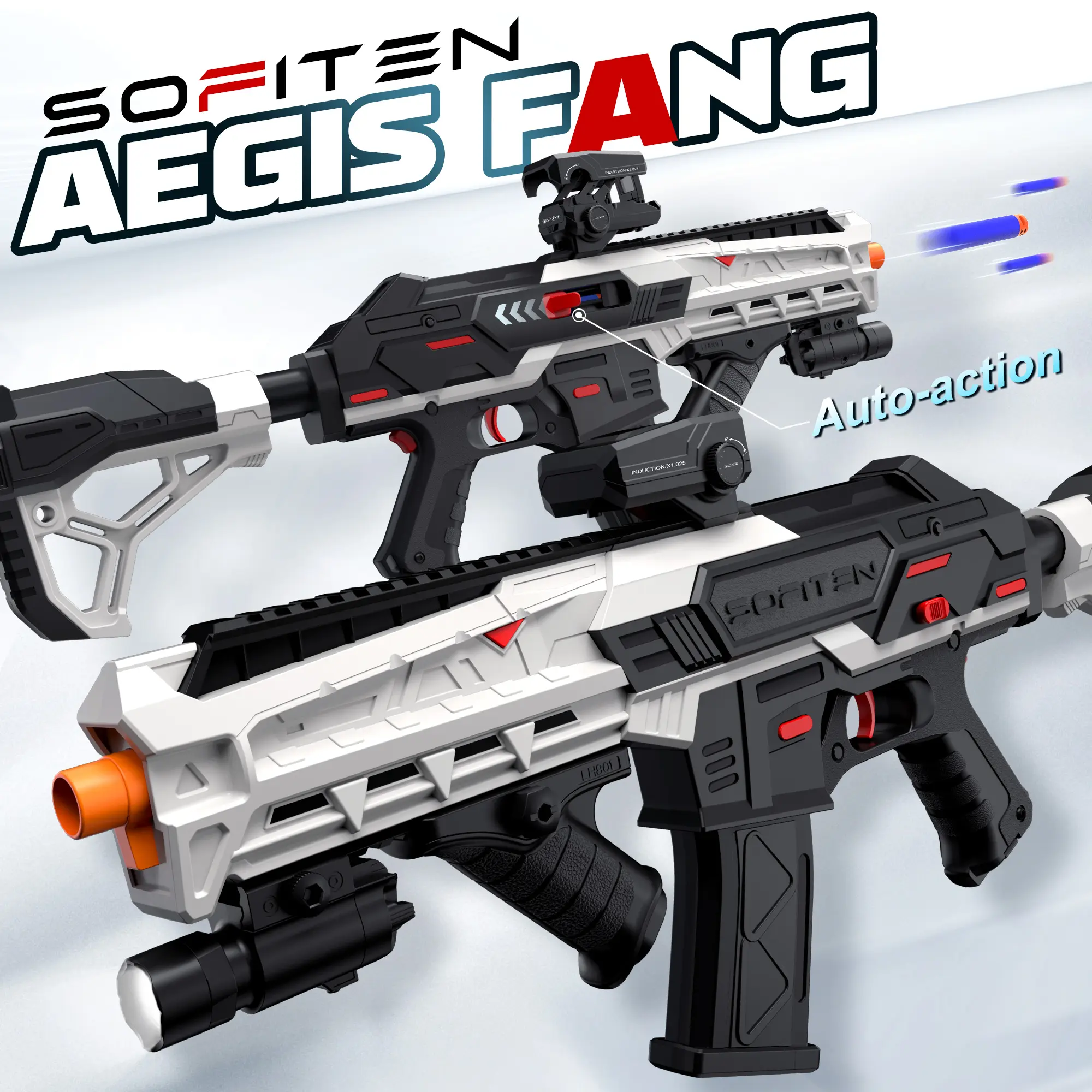 SOFITEN Aegis Series Automatic foam dart blaster set with Adjustable Scope, Electric Toy gun set with Tactical Vest, Flashlight, Grip, Indoor Outdoor Shooting Games Gifts for Boys, Adults Birthday Christmas #blackfridaydeal