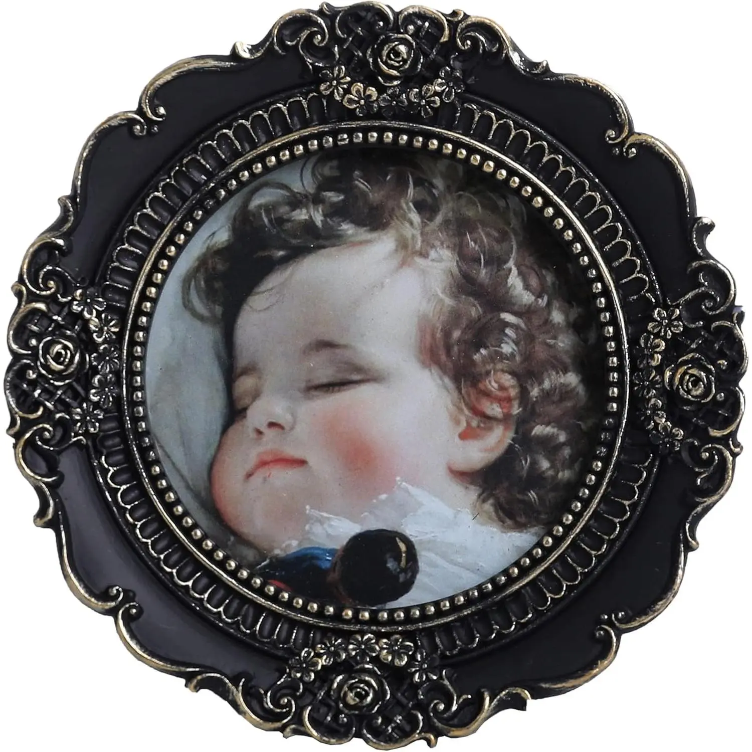 Mini Picture Frames 3x3 Small  Round Picture Frames for Wall and Tabletop, Antique Black and  Ornate Design,Victorian Home Decor Gallery Wall Decor with Embossed Floral