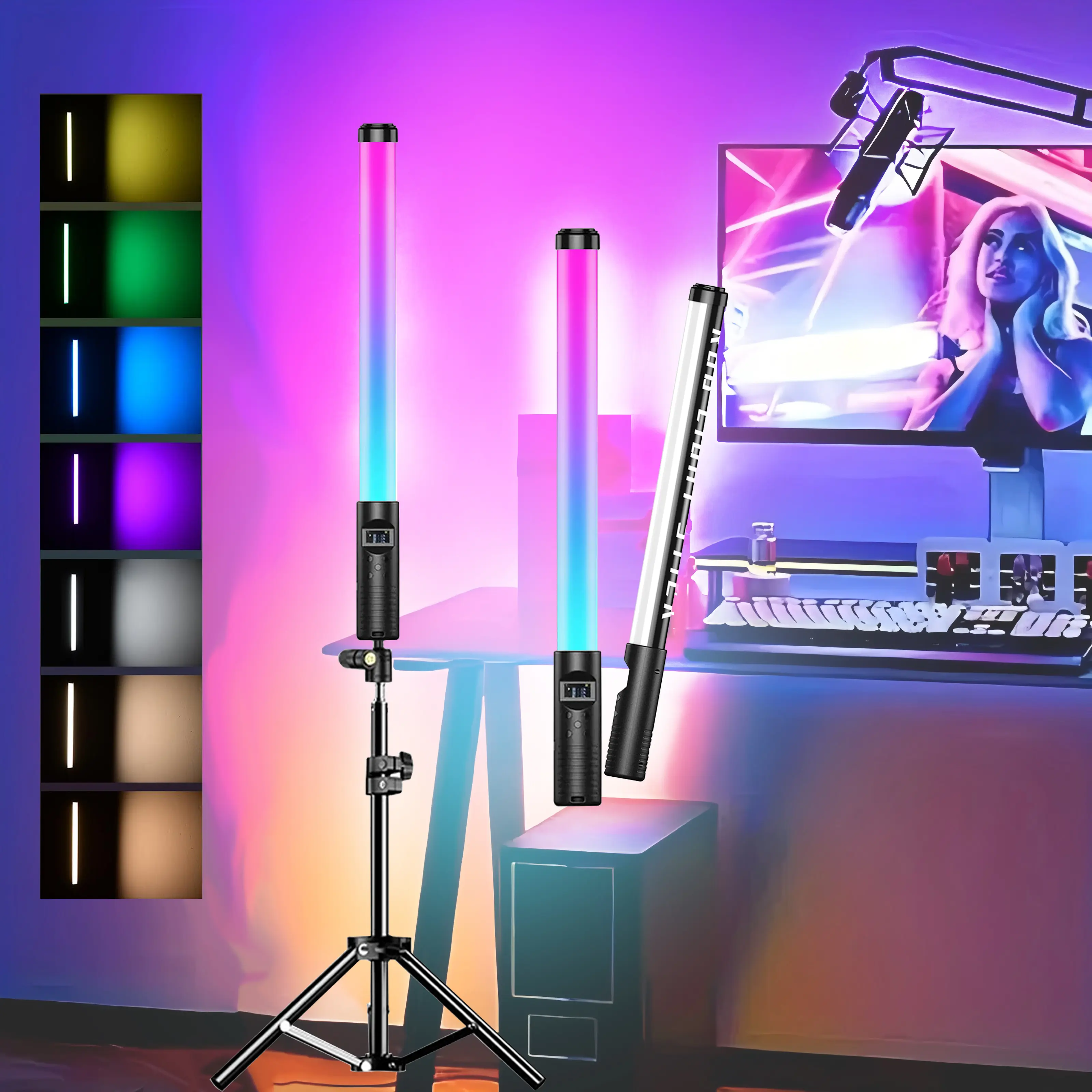 RGB Video Light Stick Wand Photography Lighting Party 360 Full Colorful LED Lamp Fill Light Handheld Flash Speedlight With Tripod Stand For Yotube Tiktok Video Shooting Live Streaming