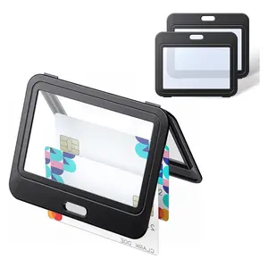 Slide Badge Holder, Removable Cardholder, 3 Counts Double Sided Window Horizontal Plastic Protective Cover, Card Protector for Office School ID Credit Card