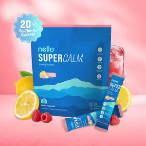 Nello Supercalm Calming Drink Mix with KSM-66 Ashwagandha Vitamin D3 Magnesium & L-Theanine Supports Cortisol Balance Mood Sleep 20 Servings Travel Packets Dietary Supplement