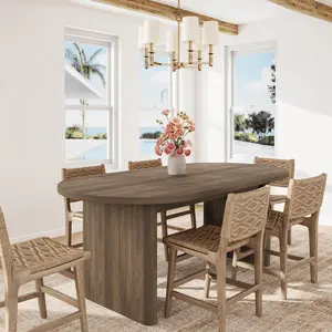 Large Modern Farmhouse Oval Dining Table for 6-8, Sturdy Wooden Pedestal Base, Water Resistant, Easy Assembly, Perfect for Living Room, Office, Apartment (63" Long,Brown)
