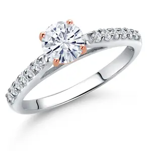 10K Two Tone Gold Round 5MM Gemstone Birthstone and Lab Grown Diamond Engagement Ring For Women | Wedding Anniversary Promise Ring For Women | Size 5,6,7,8,9