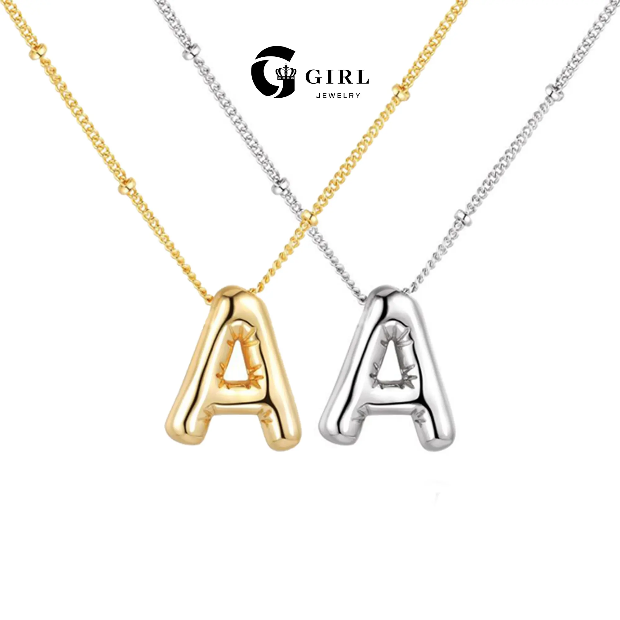 GGIRL Summer Charm Cute Golden/Silver-Colour Bubble Initial Letter Pendant Necklace  A-Z for Women and men,Dainty InitialNecklaces 26 Letters for Teens,Chunky Cute Name Neckiace Daily Decor Jewelry-Birthday/Annivesary Gift For Her