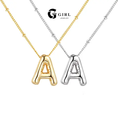 GGIRL Women's A-Z Bubble Letter Initial Necklace - 26 Nickel-Free Golden/Silver Chunky Dainty Pendant, Artificial Gemstone Jewelry for Adults, 30-Day Money-Back Guarantee, Birthday Gift for Teens & Daily Wear