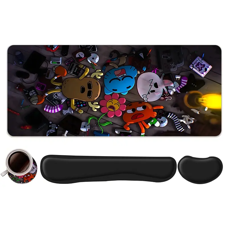 4pcs Kawaii Cartoon Toys Design Mouse Pad + Keyboard Wrist Rest + Ergonomic Mouse Pad + Coaster Set Gaming Mouse Pads For Desktop Decoration, Office Accessories Set Ergonomic Wrist Support, Computer Mat Mouse Pad Coaster Suitable For Home Office Gaming