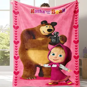 Sale! Masha And Bear Blanket Cute Cartoon Print Soft Flannel Blanket，throw blanket，A warm nap blanket，Suitable for use in offices, sofas, and travel settings, etc，A gift suitable for fans, friends and children.