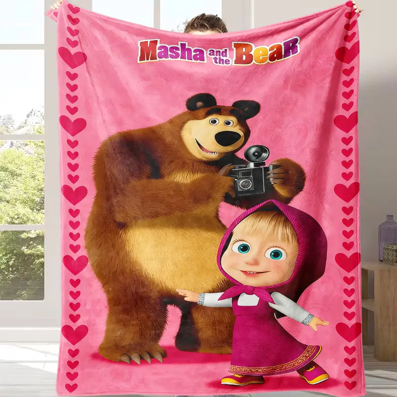 On Sale! Masha And Bear Fluffy Adorable Style All Season Soft Flannel Blanket - Throw Blanket for Office, Sofa Use, Ideal Gift for Fans and Children, Fluffy Blankets, Adorable Style Blankets