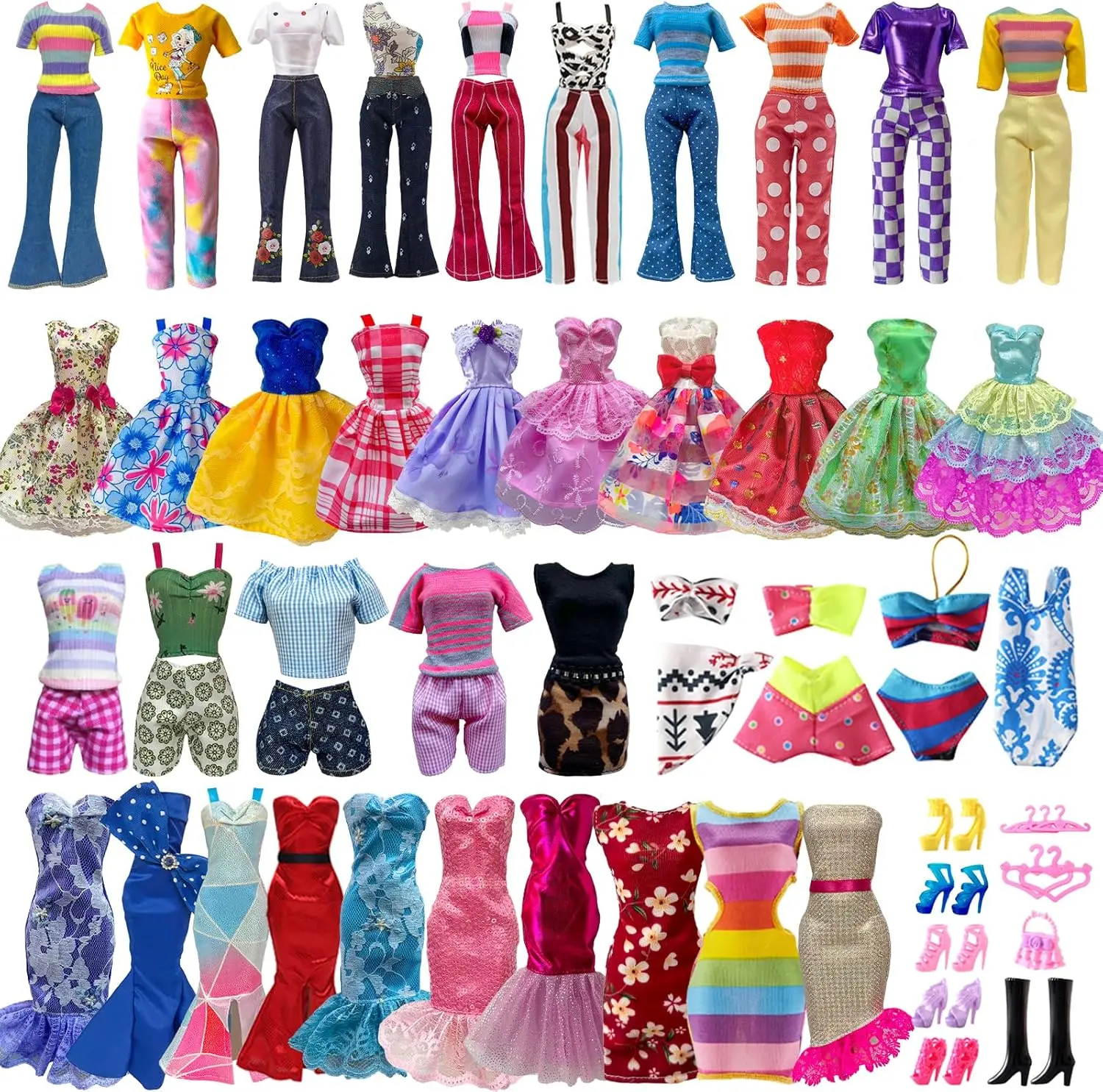 30 Pieces Doll Clothes and Accessories for 11.5 Inch Girl Dolls Including Random 5 Tops, 5 Pants, Random 3 Dresses, Random 3 Fashionable Dresses, Random 2...