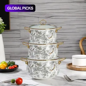 Floral Pattern Stockpot with Lid & Handle, Flower Pattern Stockpot, 1 Count Multifunctional Thickened Double Ear Stockpot, Kitchen Cookware for Home Dining, Holiday Party Pot #GLOBAL PICKS