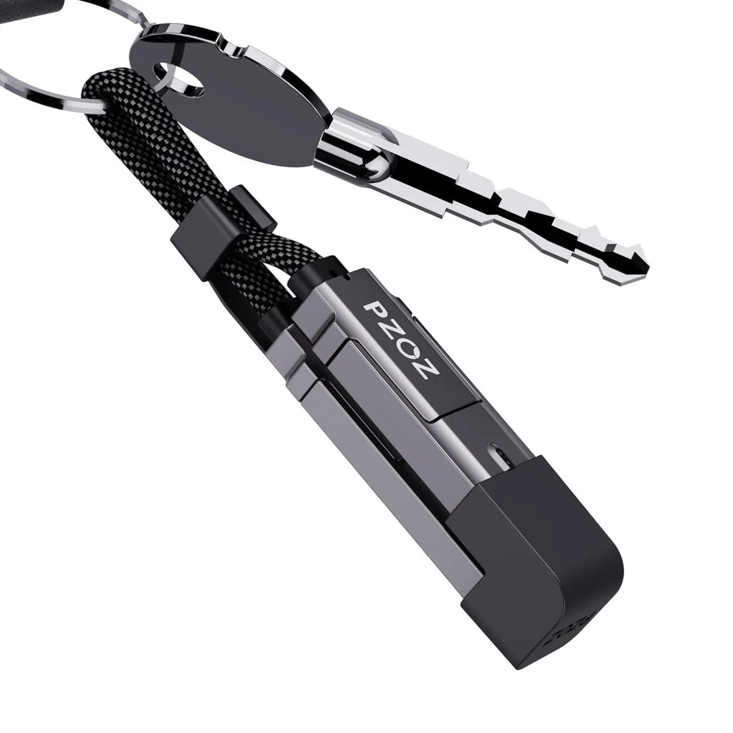 PZOZ 60W 4-in-1 Multi Charging Cable Keychain with LED Display for iPhone iPad MacBook AirPods Samsung Google 7.3 Inch Ultra Lightweight Portable USB C Fast Charger