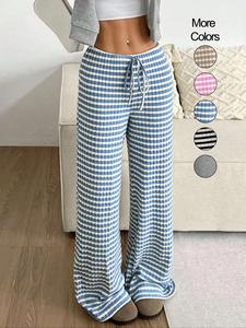 women's striped print tie front straight leg pants, casual comfy loose fit trousers for spring & fall, women's oversized bottoms for daily wear