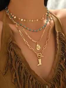 Vintage Western Cowgirl Style Handmade Chain Jewelry Set, Hat & Boot Charms, Bracelet Necklace for Women, Party Travel Daily Wear, Boho, Trendy Charm Necklaces, Exquisite Chain Jewelry