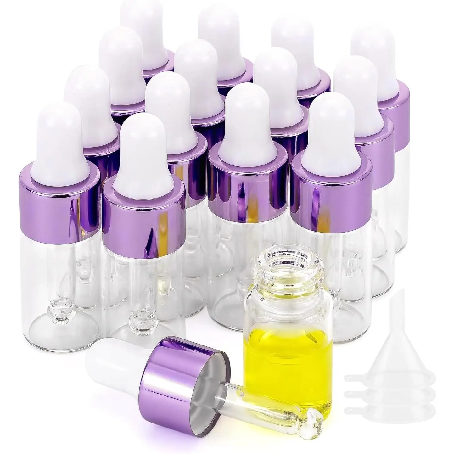 15 Pack 3ml Glass Dropper Bottles - Small Essential Oil Containers with 3 count Plastic funnels, Travel Size Dropper Bottles for Perfume, DIY , Sample