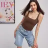 PUMIEY Women's Buttery Soft Square Neck Tank Top, Stretchy Double Layer Slim-Fit Chic Top with Wide Straps for Everyday Wear, Women's Clothes, Tank Tops