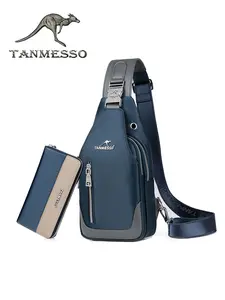 Men's Casual Solid Color Sling Bag with Wallet Set, 1 Count/2 Counts Fashionable Waterproof Chest Bag for Daily Used, Casual Trendy Versatile High-quality Daily Commuting Bag, Waterproof Belt Bag